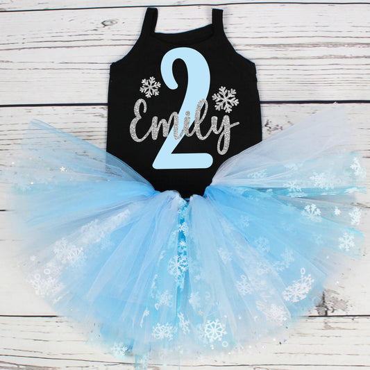 Black & Blue Snowflake Winter 2nd Birthday Tutu Outfit