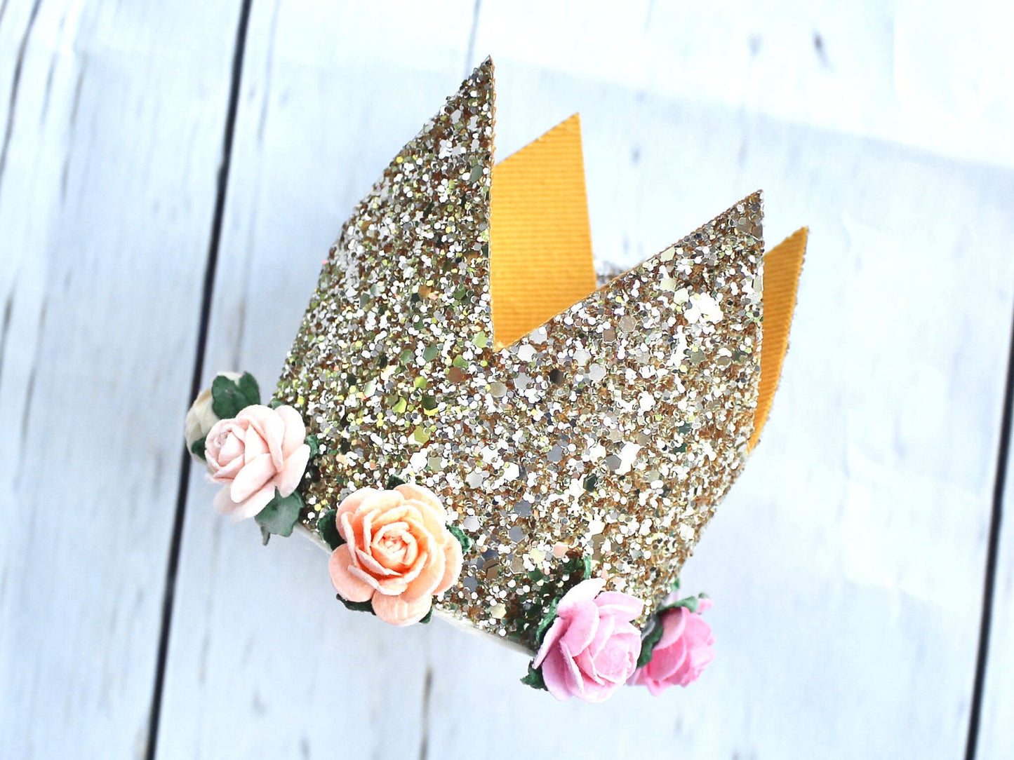 Light Gold Crown with Rainbow Flowers