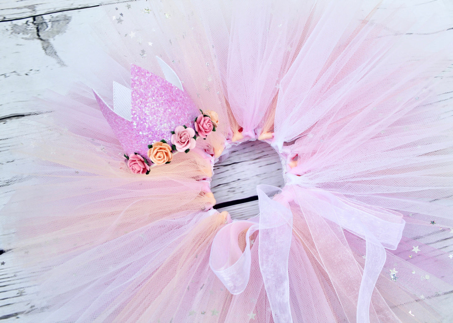 Pink & Peach Pastel Fairy Tutu Skirt with Sparkles