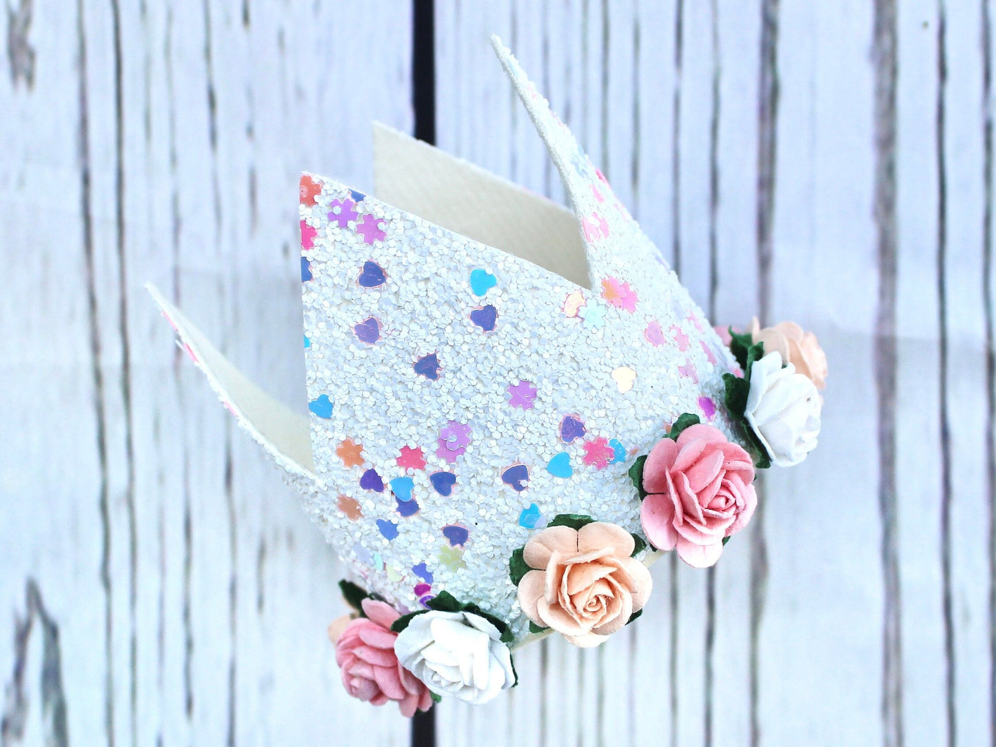 Sparkly White Crown with Lilac and Pink Sequins