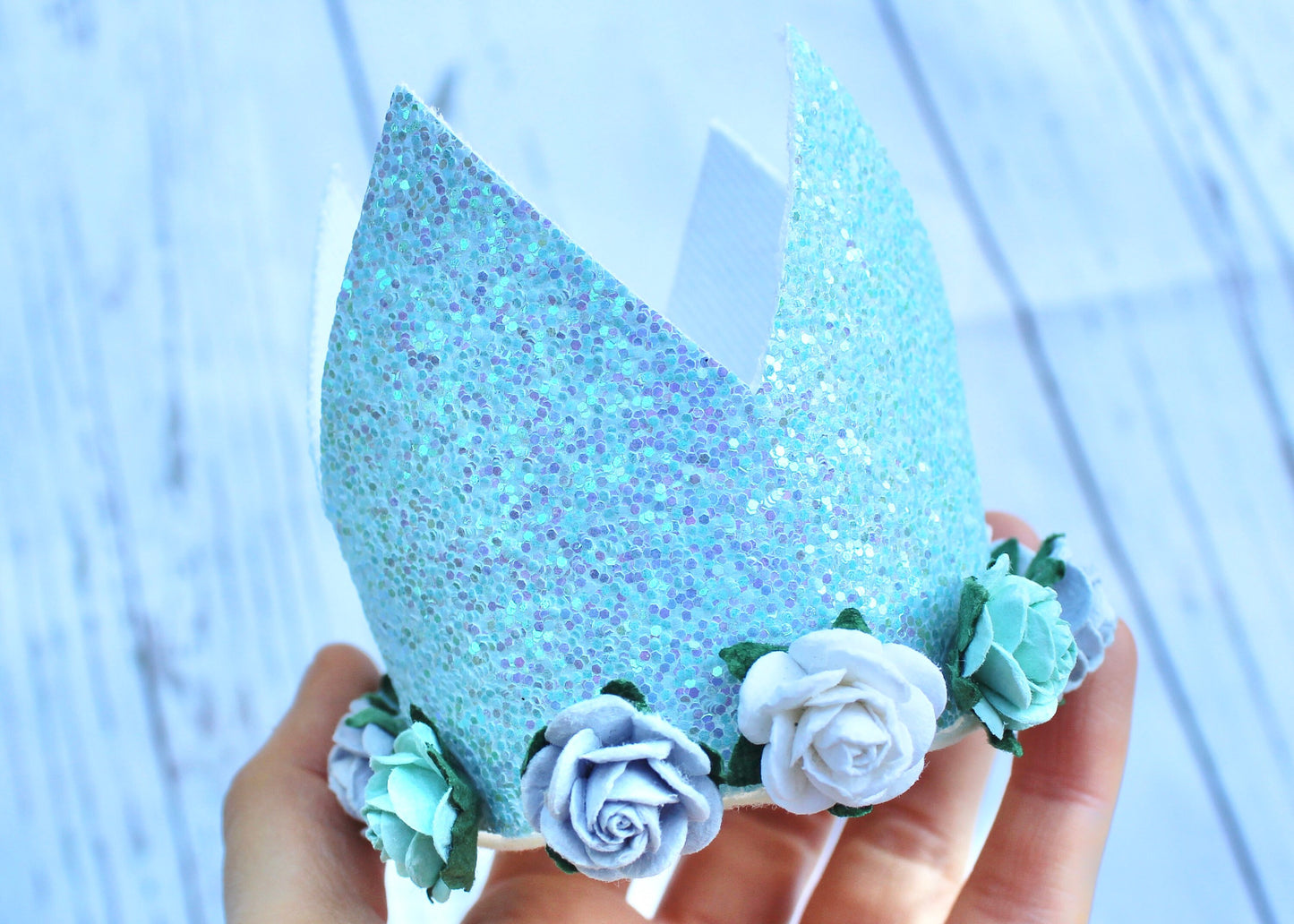 Pastel Blue Crown Aqua Mermaid Party Hat for Baby Girls Birthday