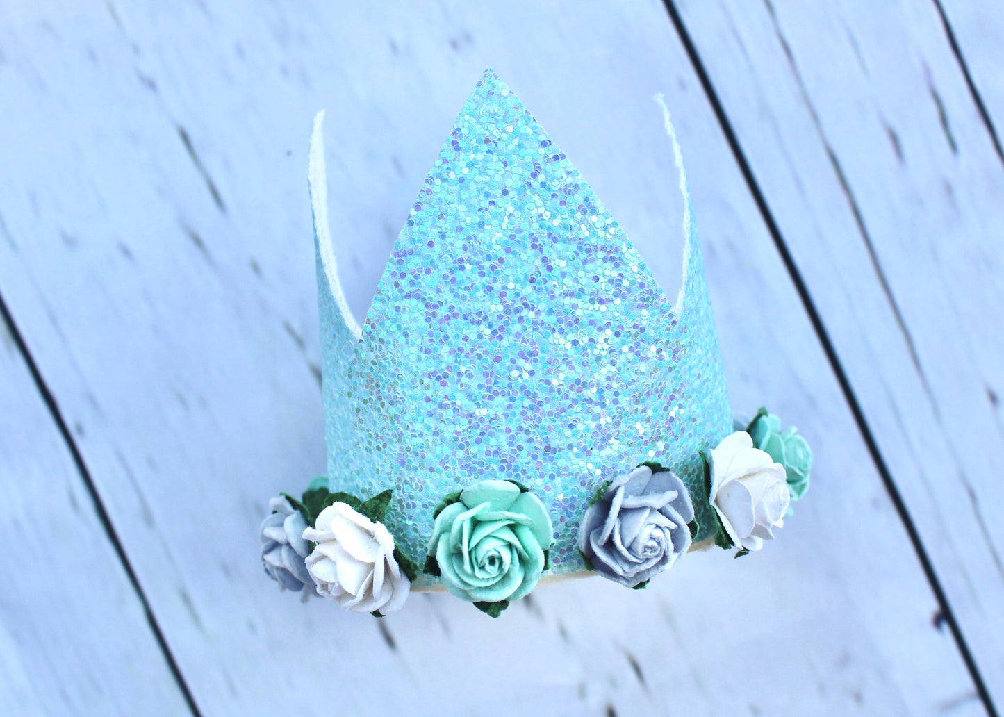 Pastel Blue Crown Aqua Mermaid Party Hat for Baby Girls Birthday