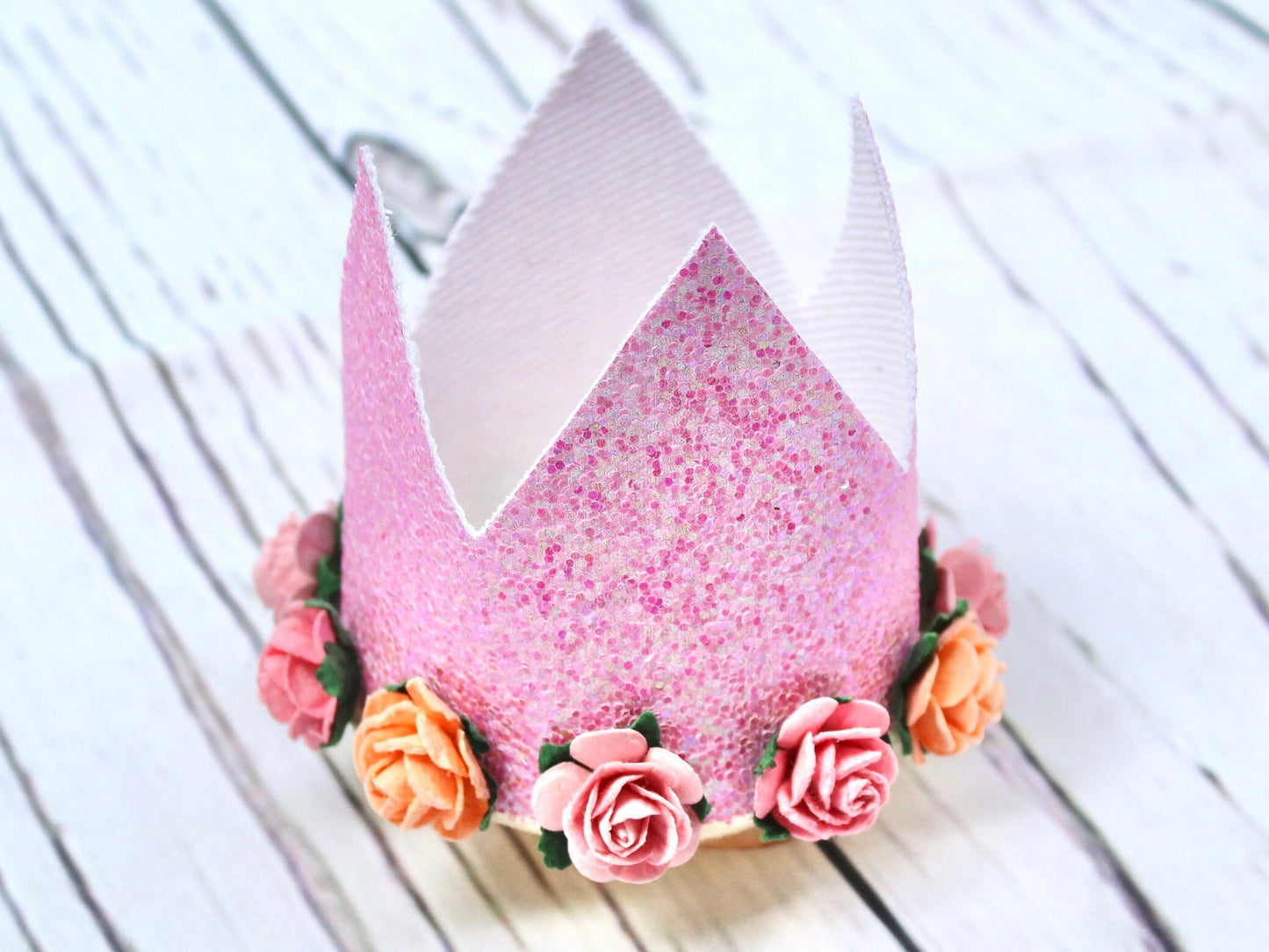 Sparkly Pink Crown with Flowers