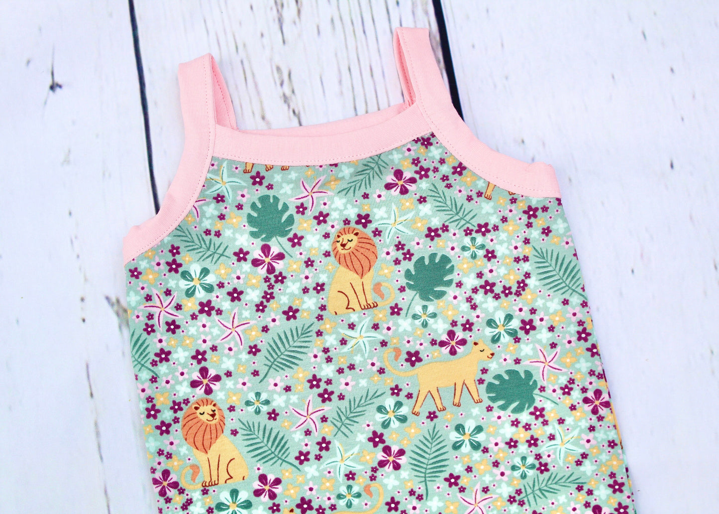 Girls Strappy Top Lion Floral Design