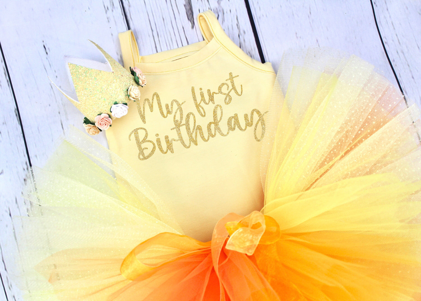 Orange and Yellow Ombre Girls 1st Birthday Tutu Outfit