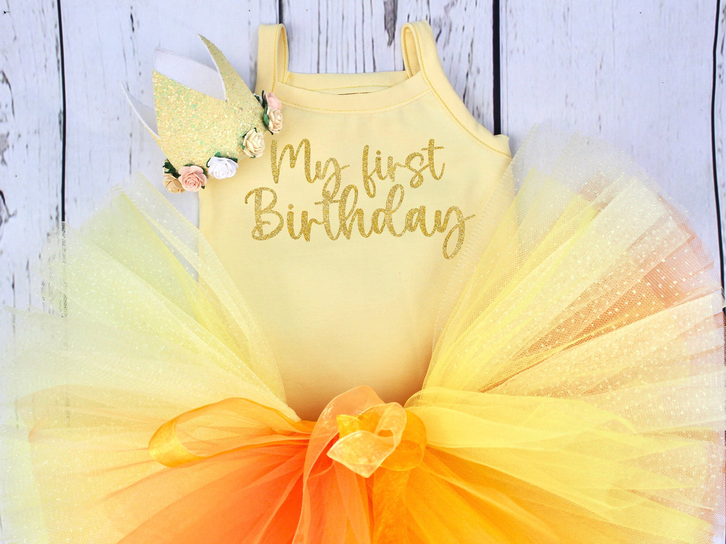 Orange and Yellow Ombre Girls 1st Birthday Tutu Outfit