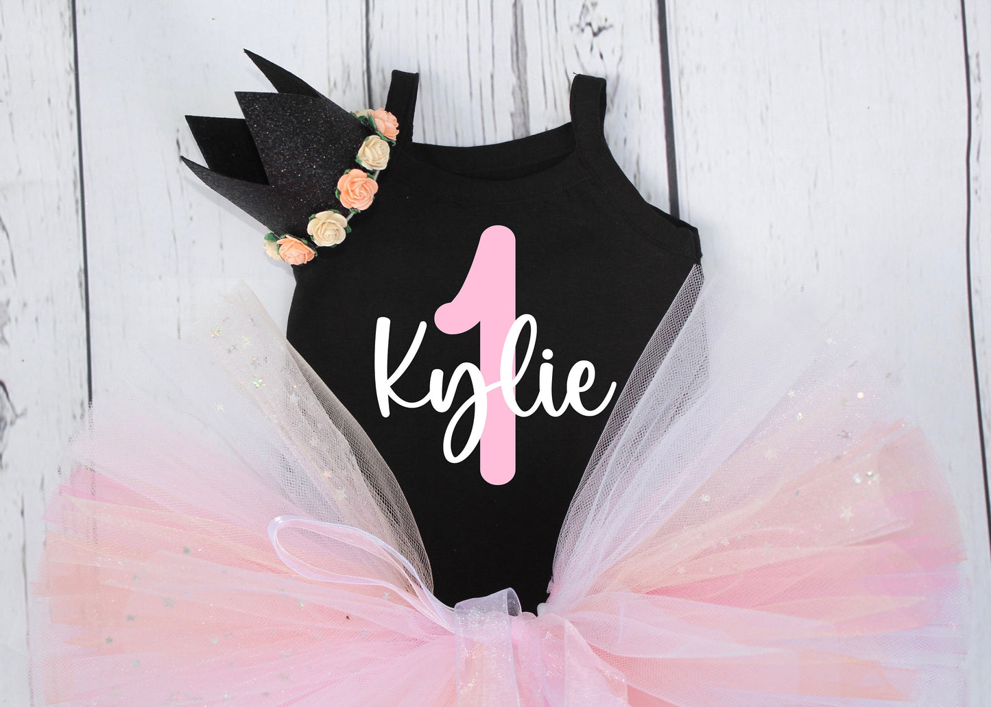 Girls First Birthday Tutu Outfit in Black & Pink