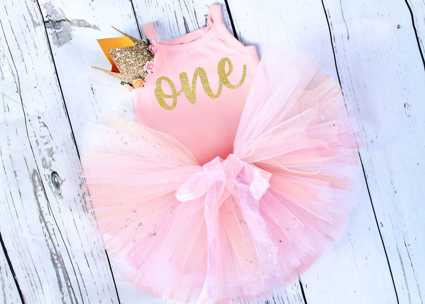 Girls 1st Birthday Outfit in Pink and Gold