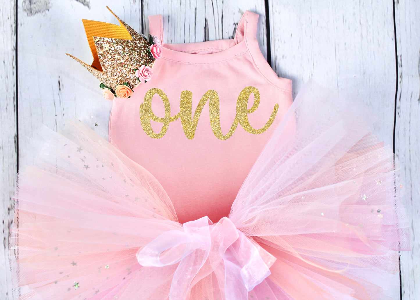 Girls 1st Birthday Outfit in Pink and Gold