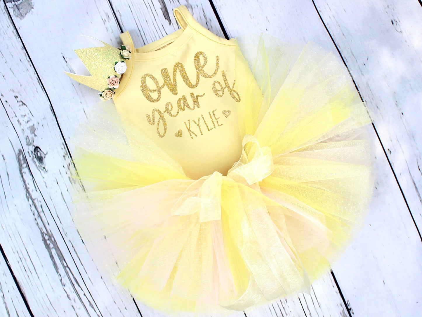 Yellow & Pink Pastel Girls 1st Birthday Outfit