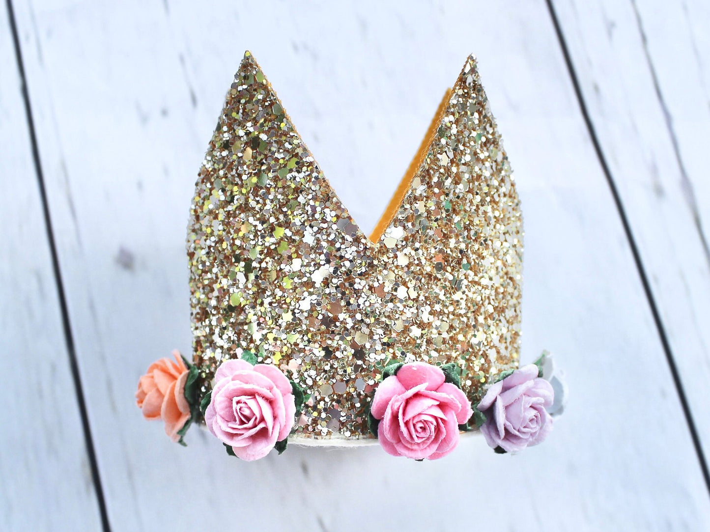Light Gold Crown with Rainbow Flowers