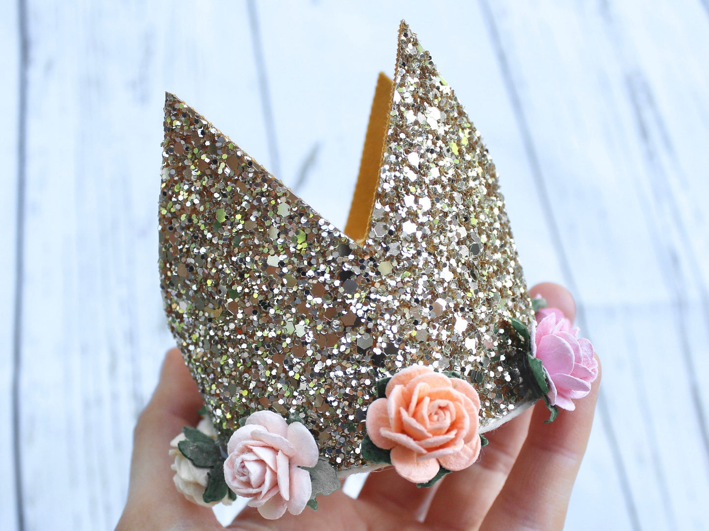 Light Gold Crown with Rainbow Flowers