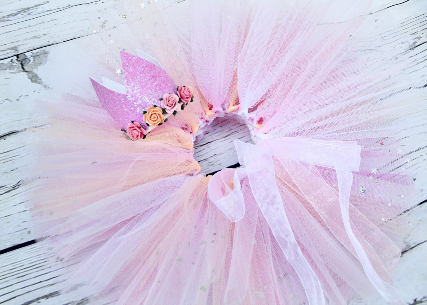 Pink & Peach Pastel Fairy Tutu Skirt with Sparkles