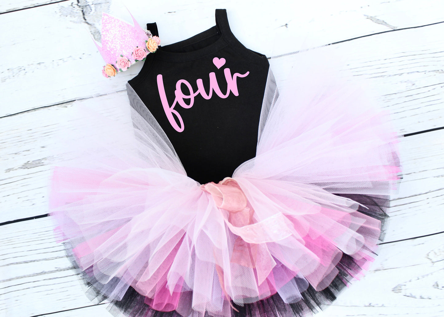 4th Birthday Tutu Outfit in Black & Pink