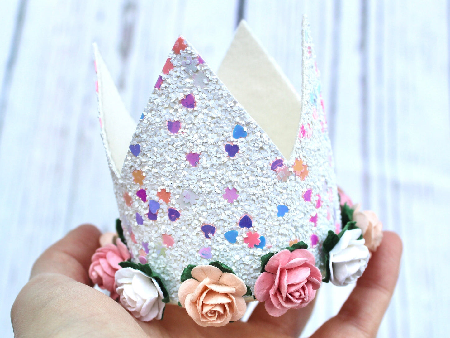 Sparkly White Crown with Lilac and Pink Sequins