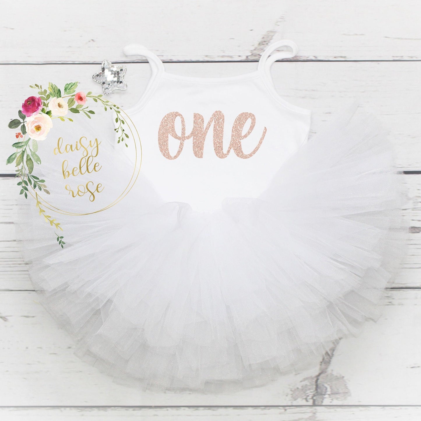 White & Rose Gold 1st Birthday Tutu Outfit
