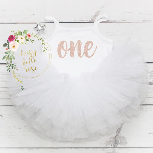 White & Rose Gold 1st Birthday Tutu Outfit