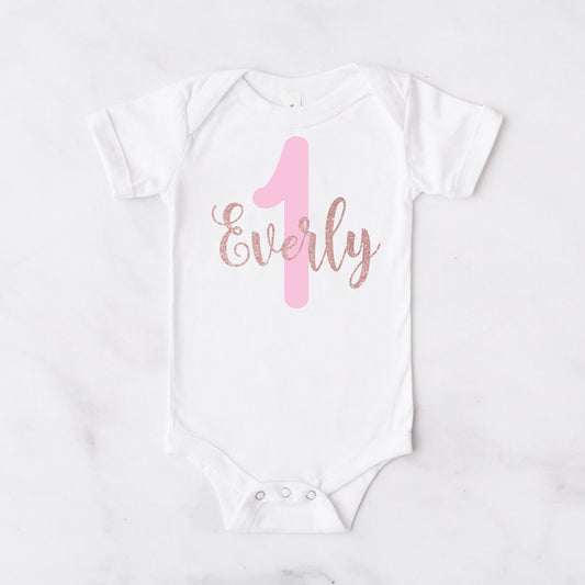 Personalised Pink & Rose Gold 1st Birthday Bodysuit