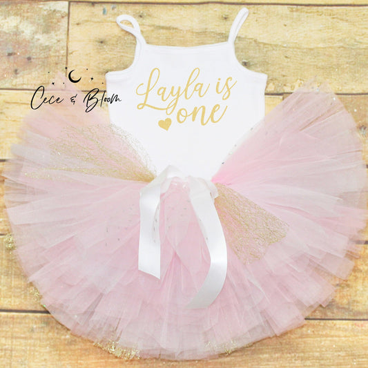 Pink & Gold Baby Girls 1st Birthday Outfit