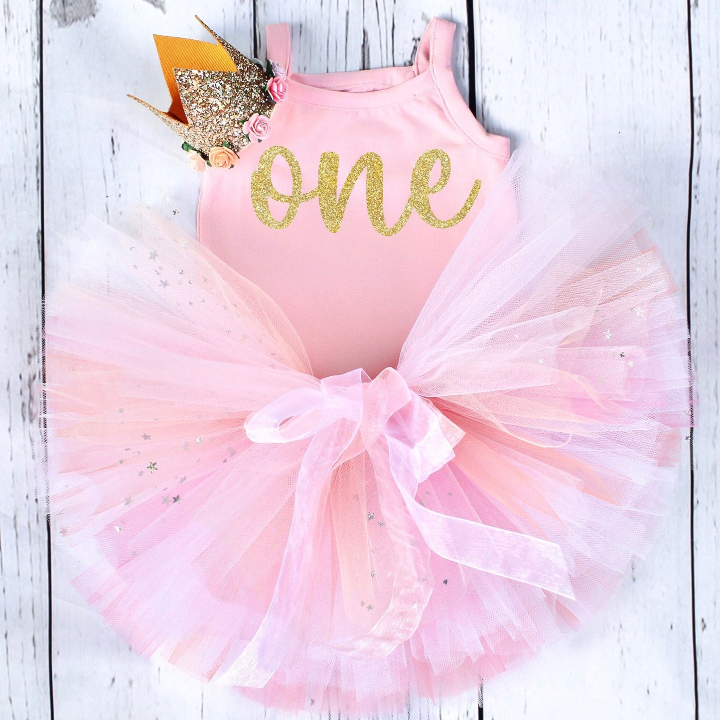 Girls 1st Birthday Outfit in Pink and Gold