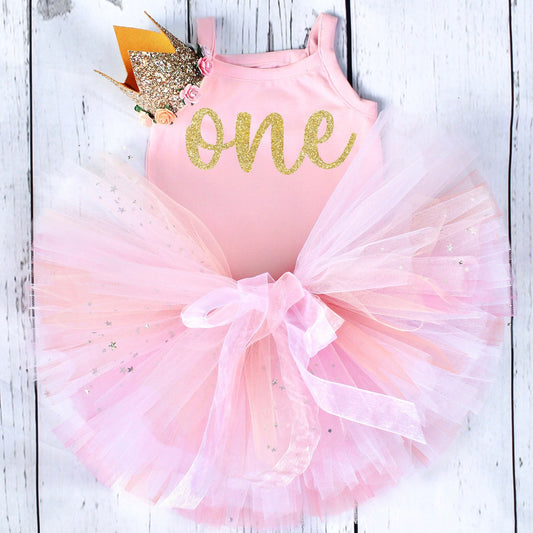 Girls 1st Birthday Outfit in Pink and Gold