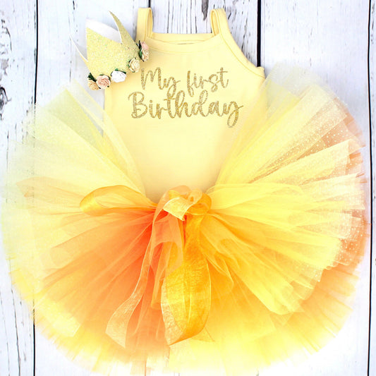 Orange and Yellow Ombre Girls 1st Birthday Tutu Outfit