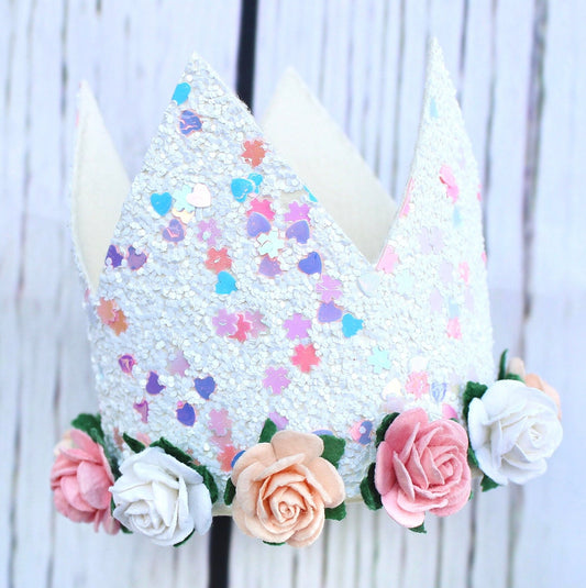 Sparkly White Crown with Lilac and Pink Sequins