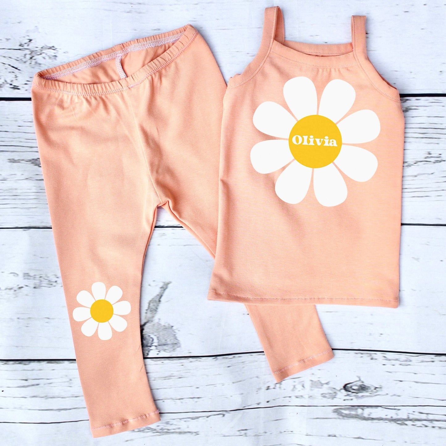 Peach Groovy Personalised Daisy Leggings Outfit