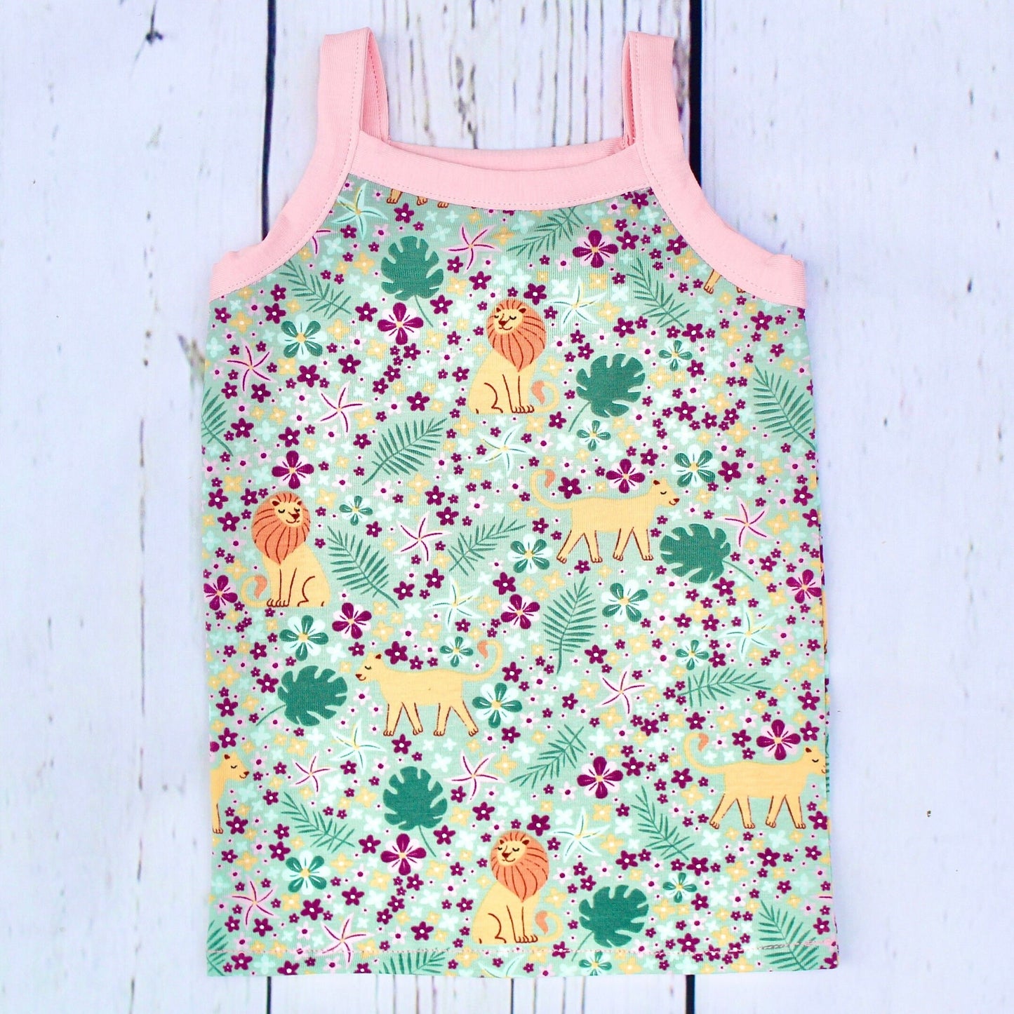 Girls Strappy Top Lion Floral Design