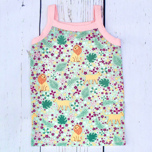Girls Strappy Top Lion Floral Design
