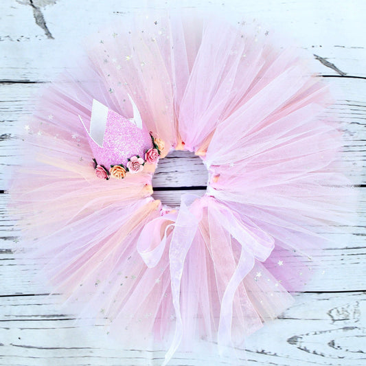 Pink & Peach Pastel Fairy Tutu Skirt with Sparkles