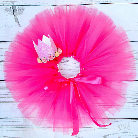 Bright Pink Tutu Skirt & Crown Set