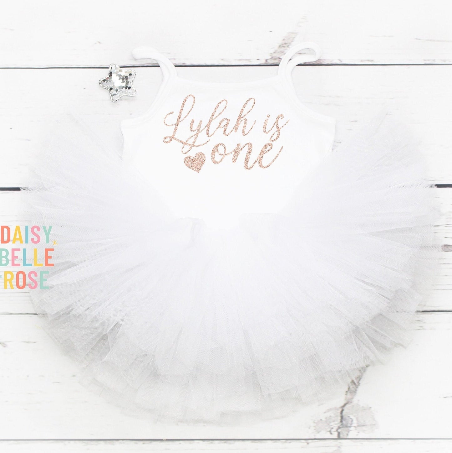 White & Rose Gold 1st Birthday Tutu Outfit