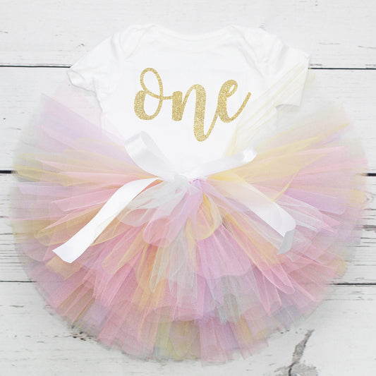 Pastel Rainbow First Birthday Outfit