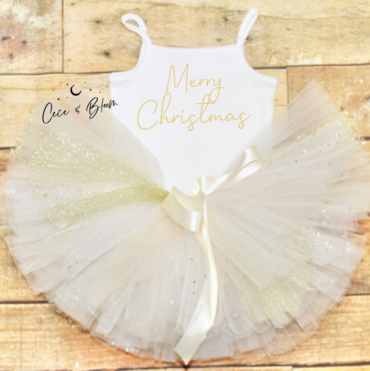 Baby Girl Merry Christmas Champagne Outfit