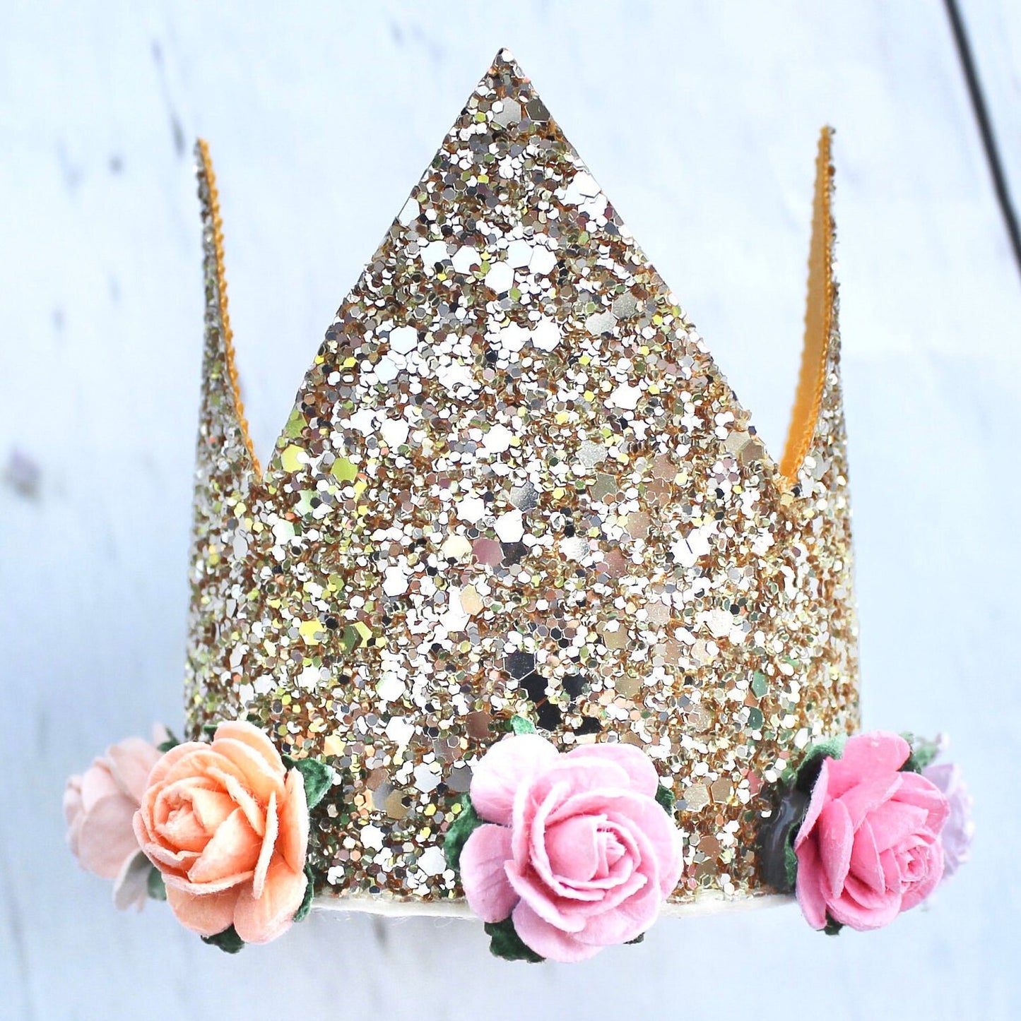 Light Gold Crown with Rainbow Flowers