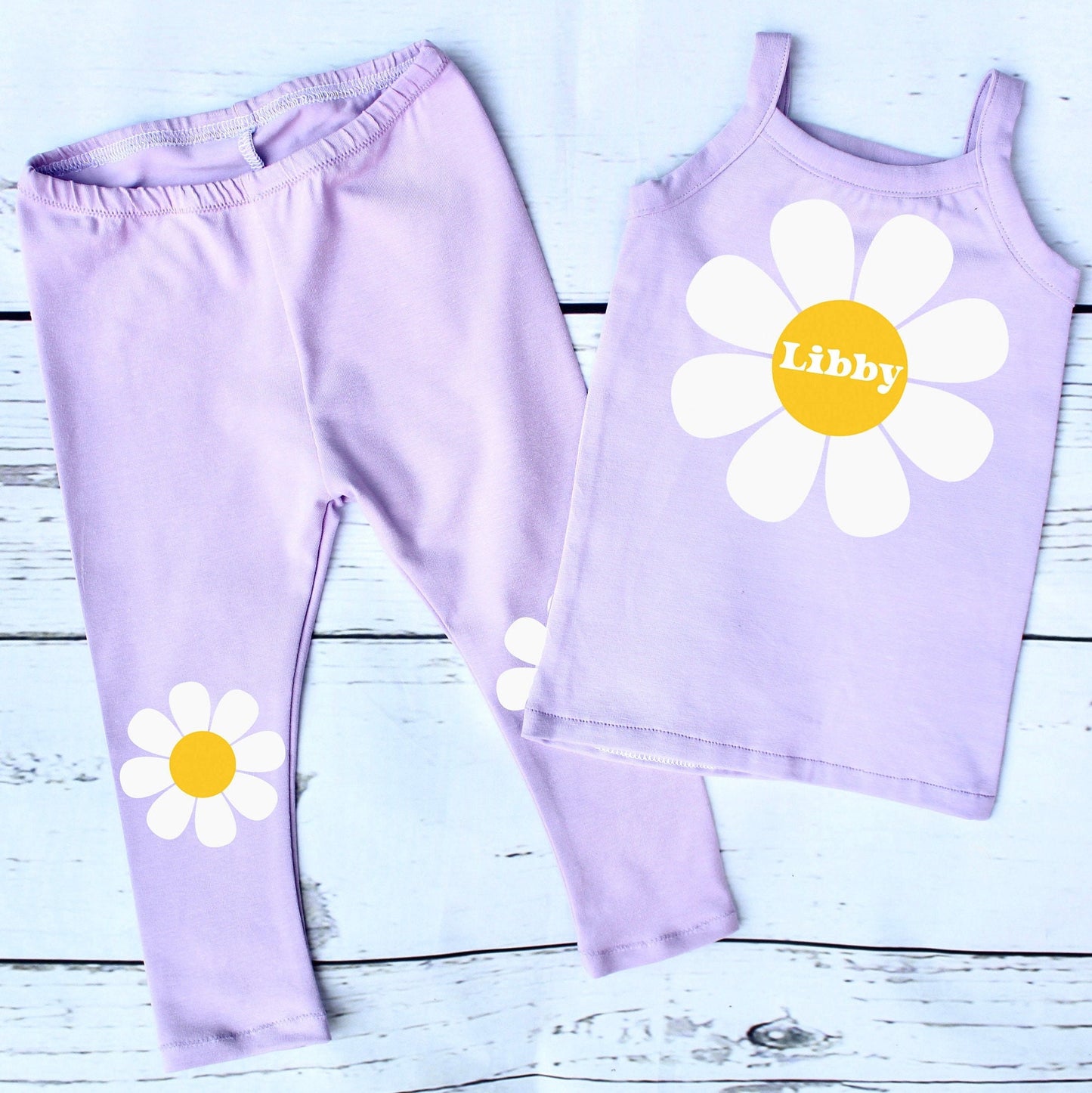 Lilac Groovy Personalised Daisy Leggings Outfit