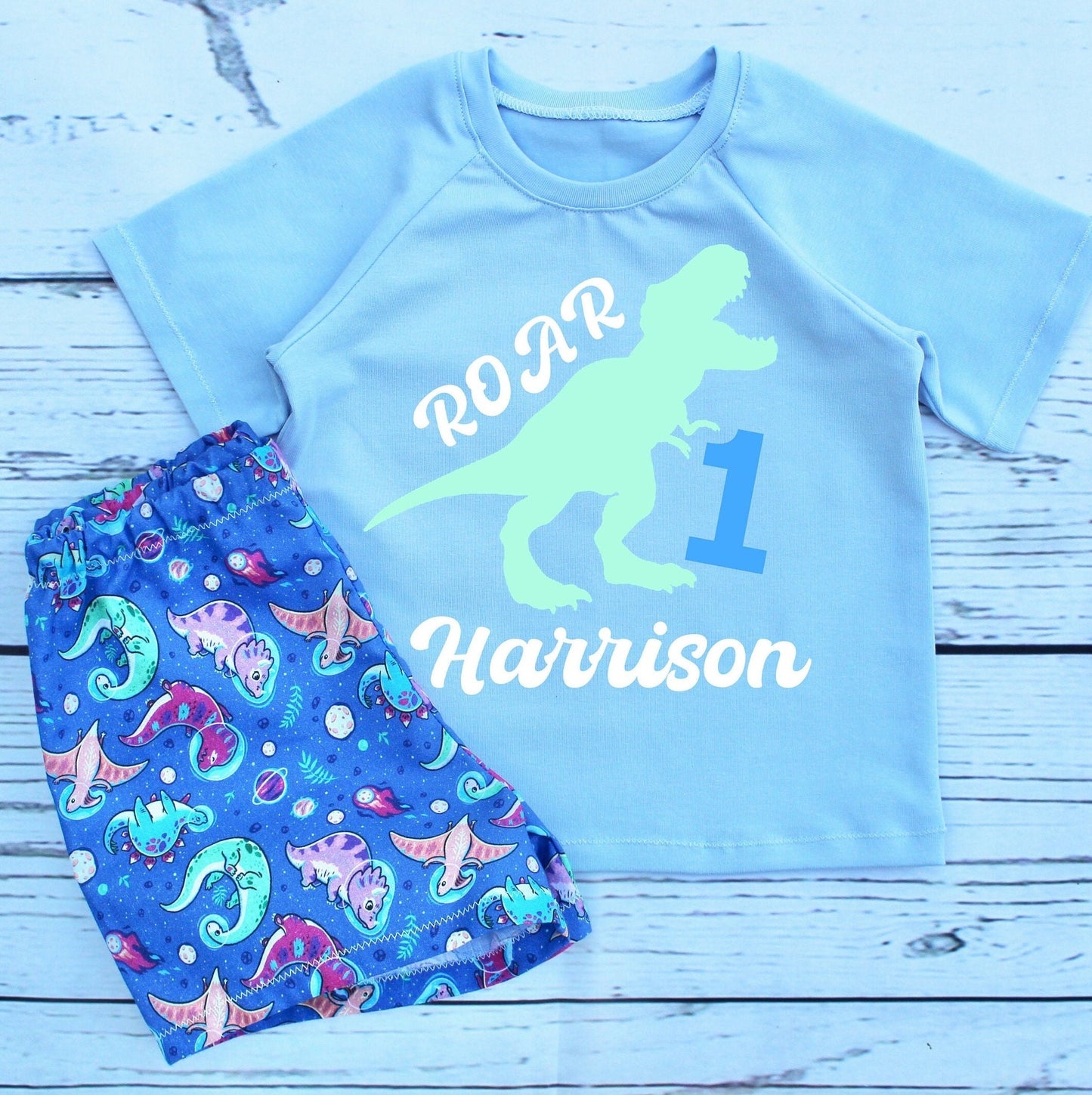 Boys Personalised Dinosaur 1st Birthday Outfit