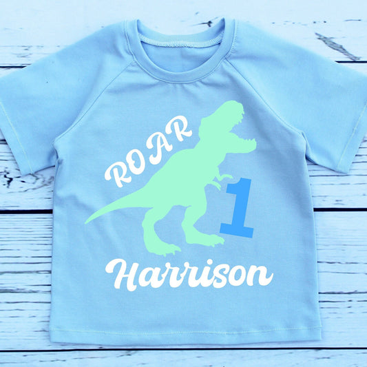 Dinosaur Pastel Blue Baby Boys 1st Birthday T-Shirt