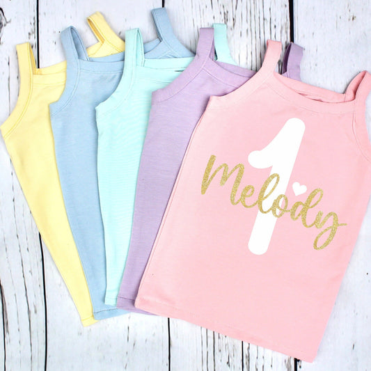 Girls Custom Colour Personalised Birthday Tank Top