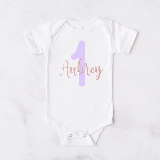 Lilac & Rose Gold Personalised 1st Birthday Bodysuit