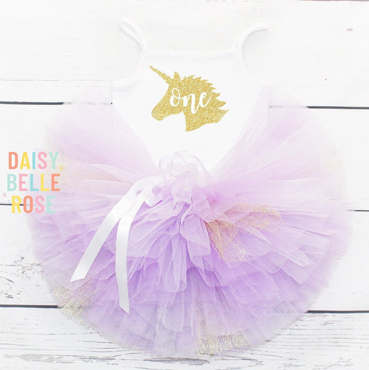 Lilac & Gold Unicorn 1st Birthday Tutu Outfit