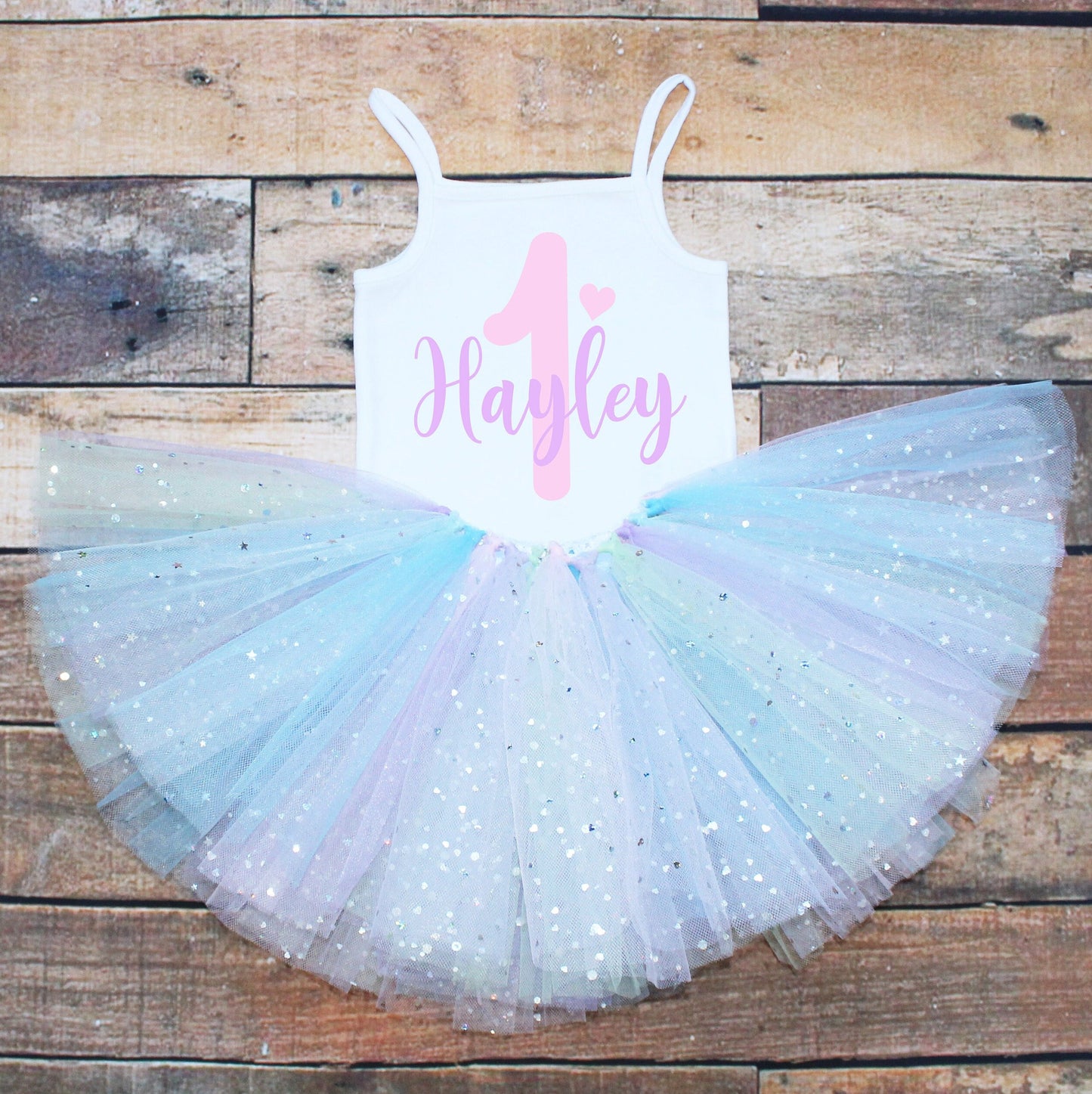 Personalised 1st Birthday Outfit in Pastel Rainbow Shades