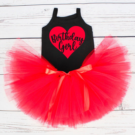 Valentine's Day Birthday Girl Tutu Outfit in Red & Black
