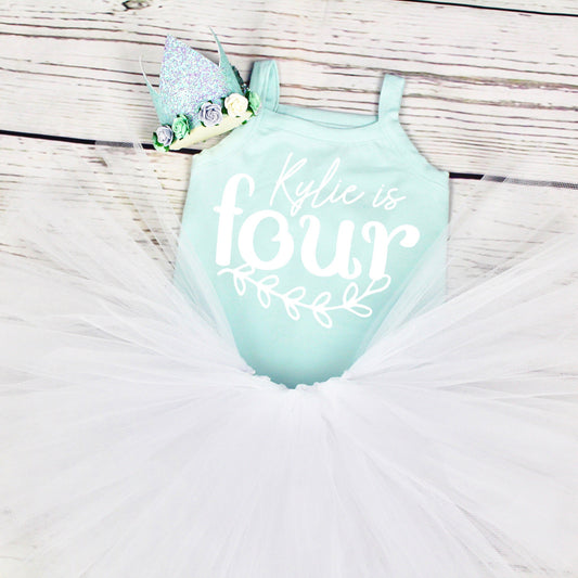 Mint Green and White 4th Birthday Tutu Outfit