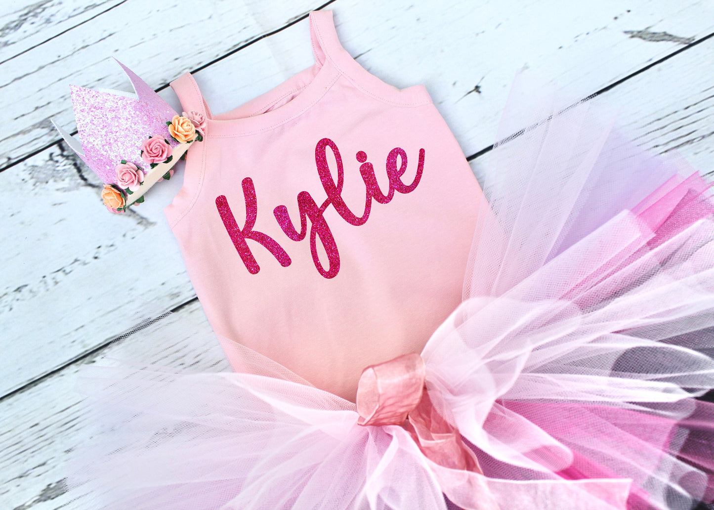 Girls Top, Crown & Tutu Set in Black and Pink