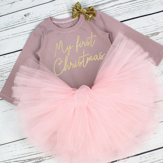 Baby Girls My First Christmas Mauve & Pink Tutu Outfit