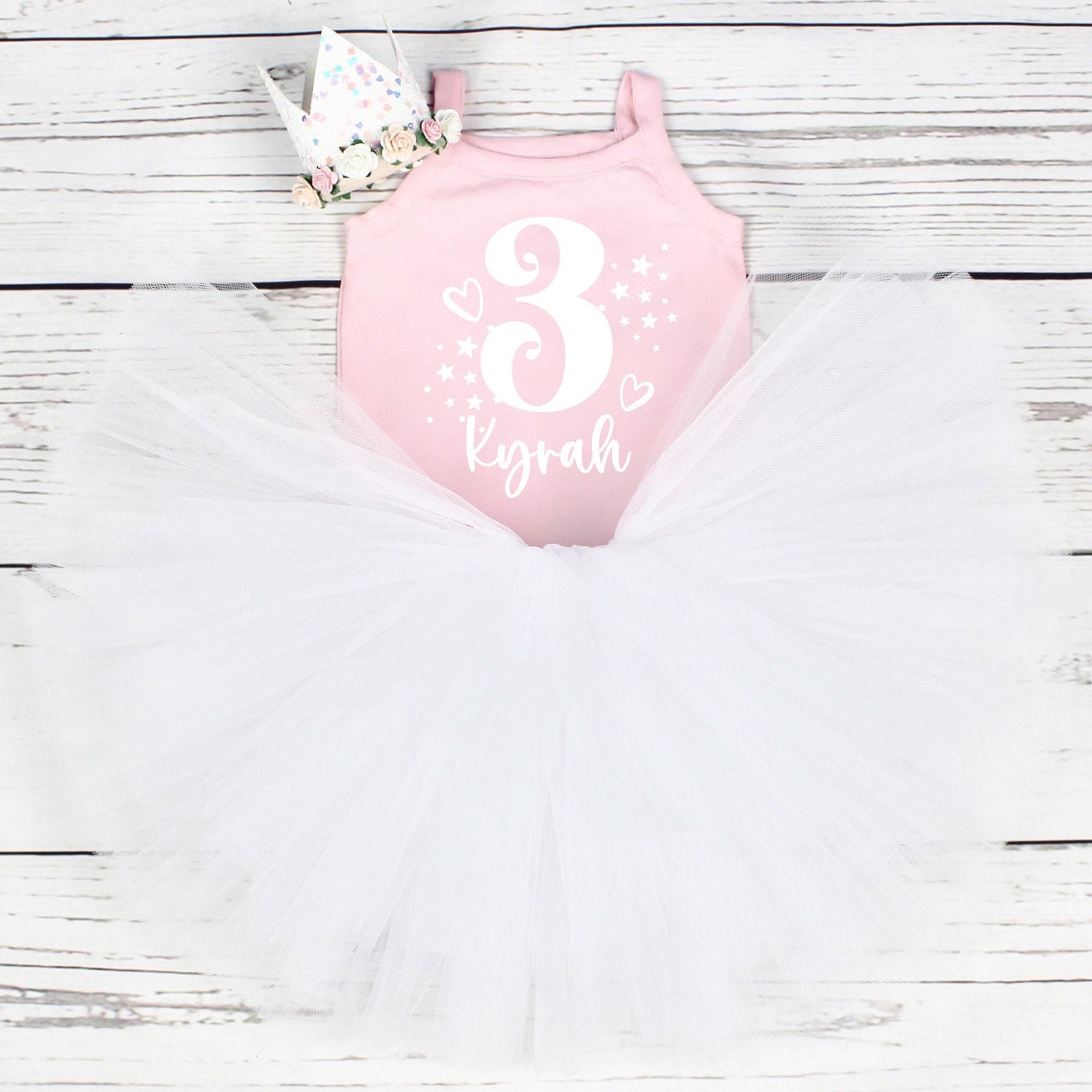 Personalised Girls 3rd Birthday Tutu Outfit in Pink & White