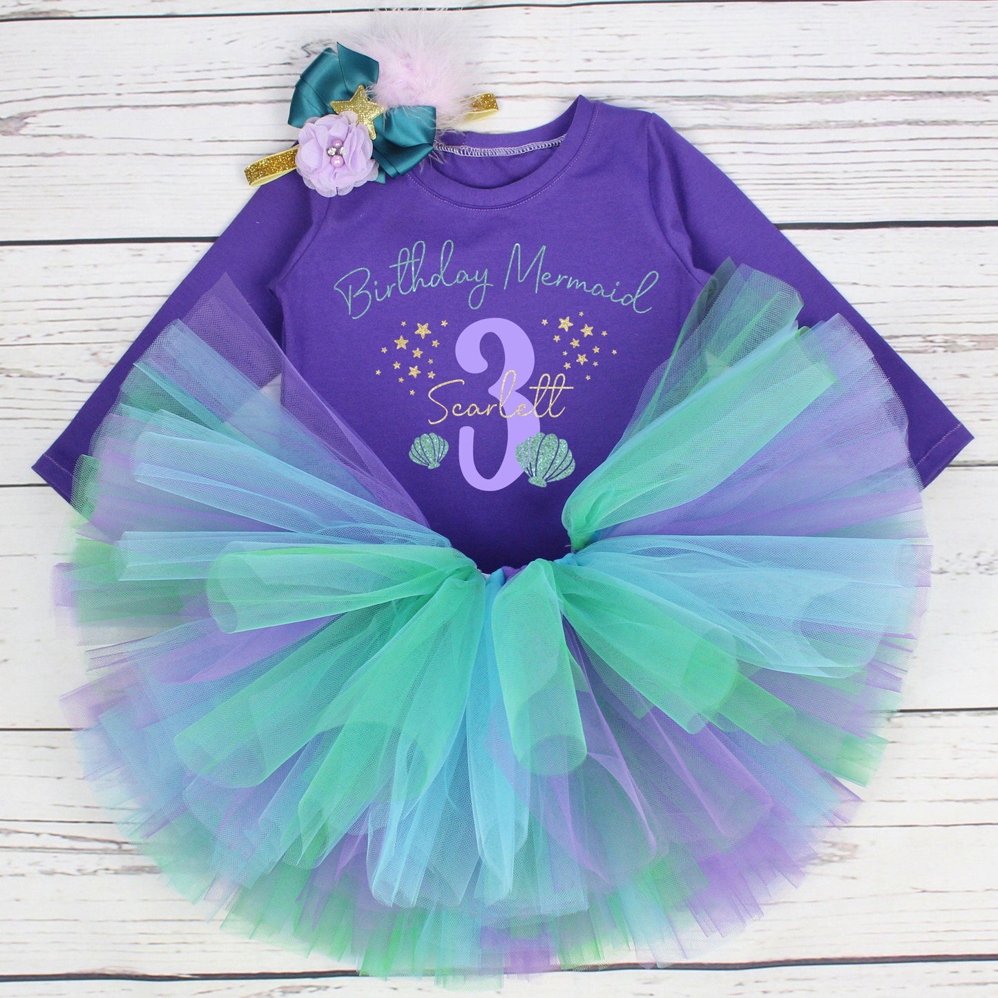 Girls 3rd Birthday Mermaid Tutu Outfit for Under the Sea Party Theme