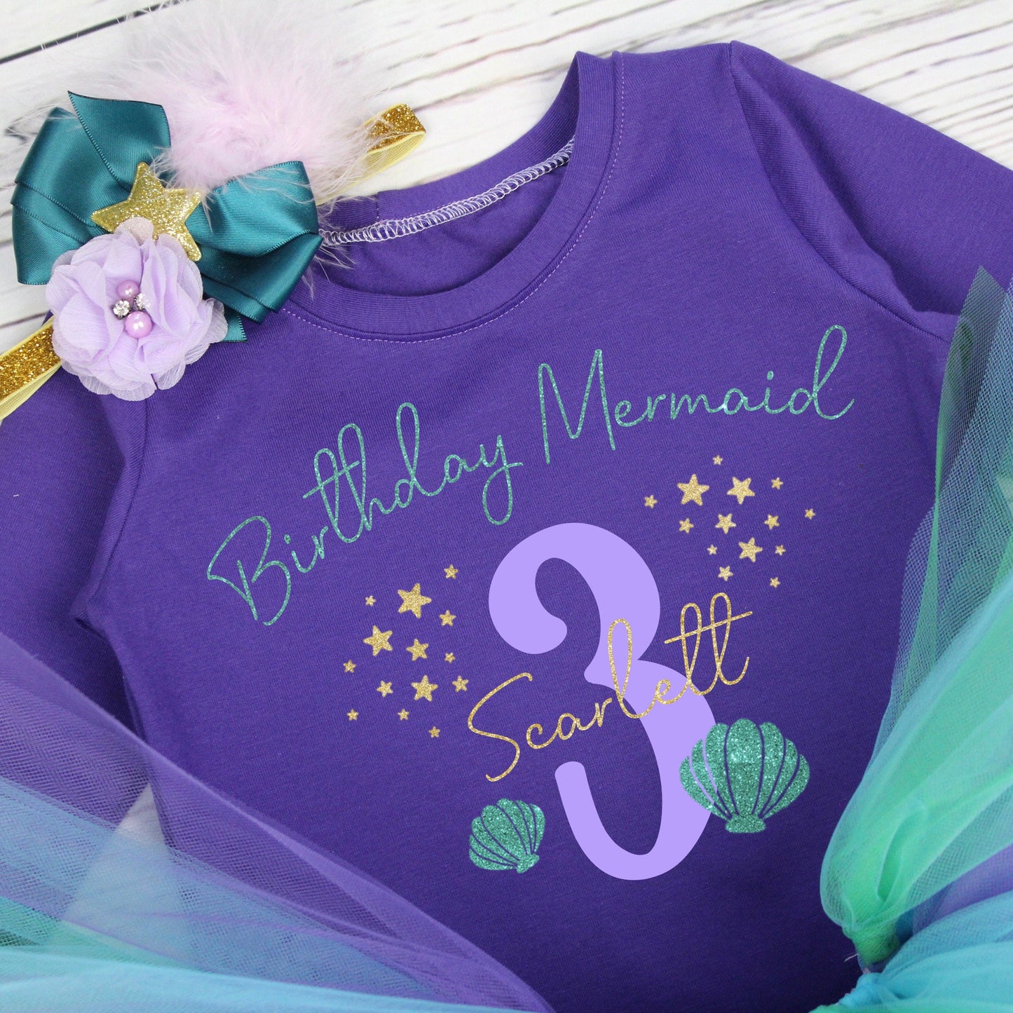 Girls 3rd Birthday Mermaid Tutu Outfit for Under the Sea Party Theme